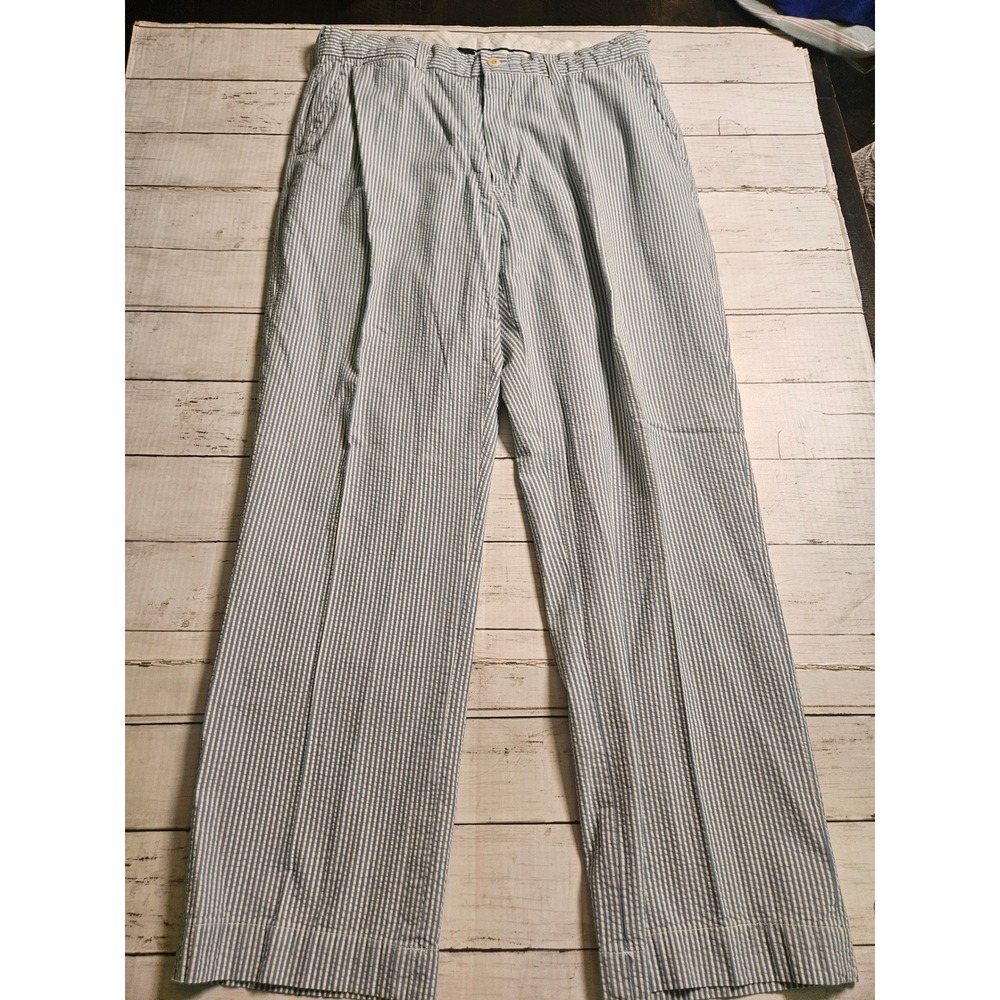 Polo Ralph Lauren Mens Blue White Seersucker Striped Cotton Pants 36/30 Preppy - Picture 2 of 13